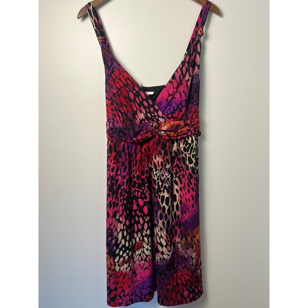 NWT! Animal Print Dress 0X Pink Purple V-Neck Sleeveless Vacation Hippie Art‎